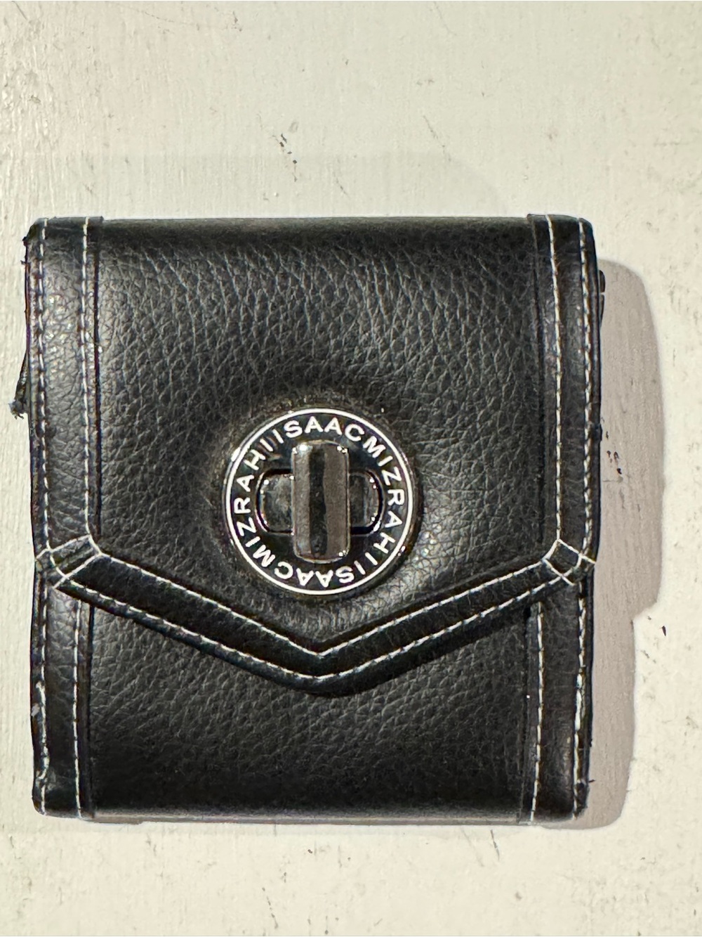 Isaac Mizrahi Black Leather Turn-Lock Trifold Wallet